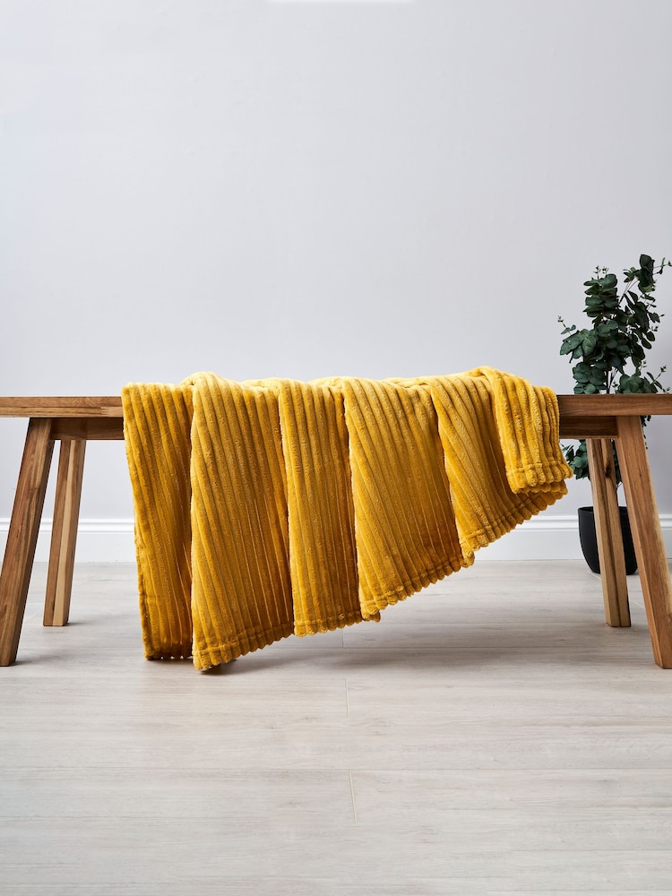 BHS Ochre Yellow Luxury Ribbon Velvet Throw - Image 1 of 3 BHS Ochre Yellow Luxury Ribbon Velvet Throw - Image 1 of 3