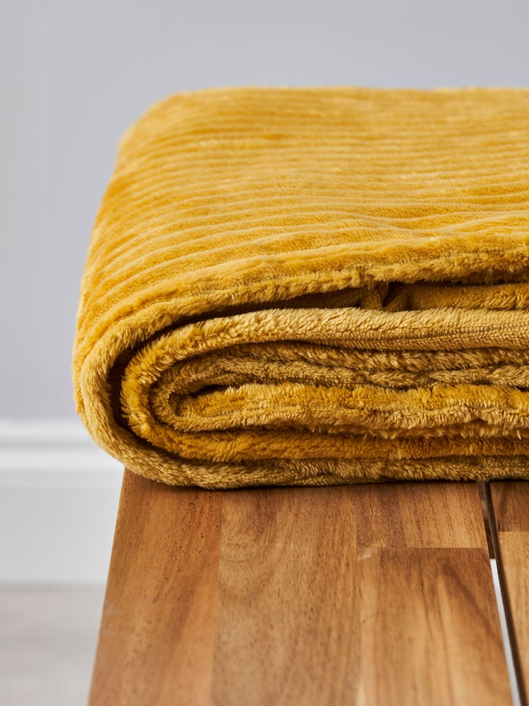 BHS Ochre Yellow Luxury Ribbon Velvet Throw - Image 2 of 3 BHS Ochre Yellow Luxury Ribbon Velvet Throw - Image 2 of 3