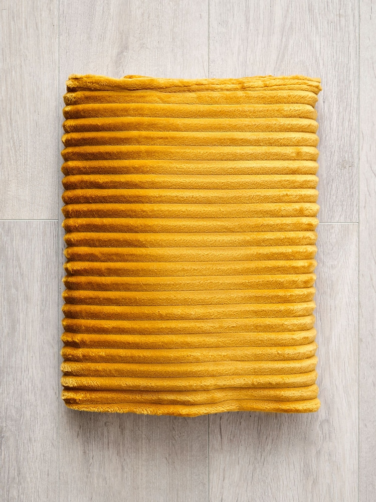 BHS Ochre Yellow Luxury Ribbon Velvet Throw - Image 3 of 3