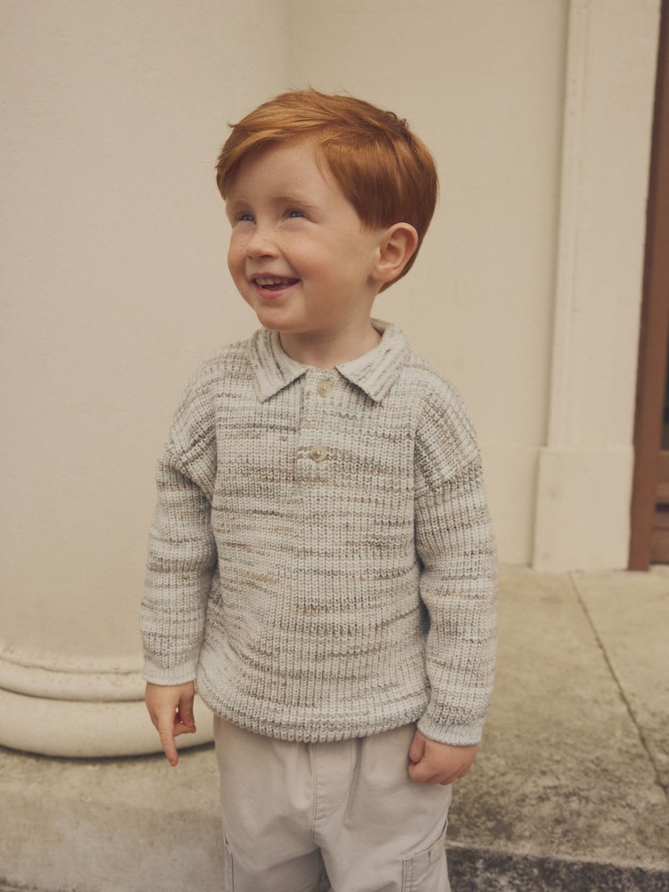 Neutral Long Sleeve Polo Shirt (3mths-7yrs) - Image 1 of 5