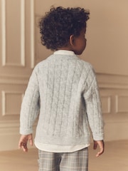 Grey Cable Crew Neck Mock 100% Cotton Shirt Jumper (3mths-7yrs) - Image 3 of 7
