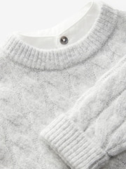 Grey Cable Crew Neck Mock 100% Cotton Shirt Jumper (3mths-7yrs) - Image 6 of 7