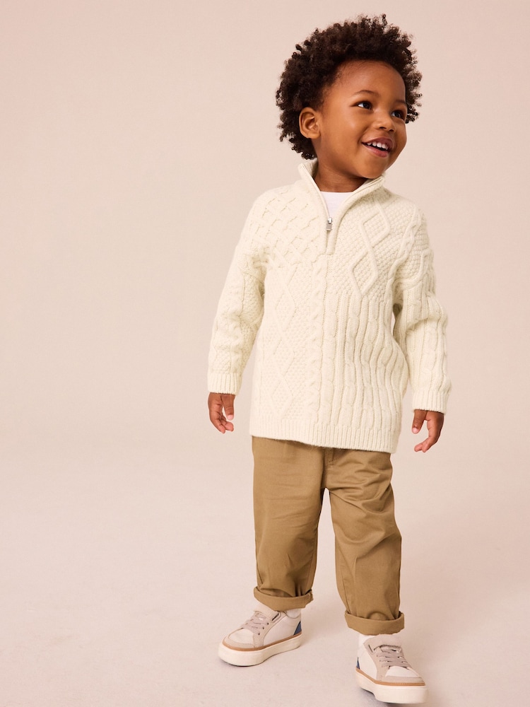 Ecru - Pullover mit Zopfstrickmuster und Reißverschlusskragen (3 Monate bis 7 Jahre) - Bild 1 von 6 Ecru - Pullover mit Zopfstrickmuster und Reißverschlusskragen (3 Monate bis 7 Jahre) - Bild 1 von 6