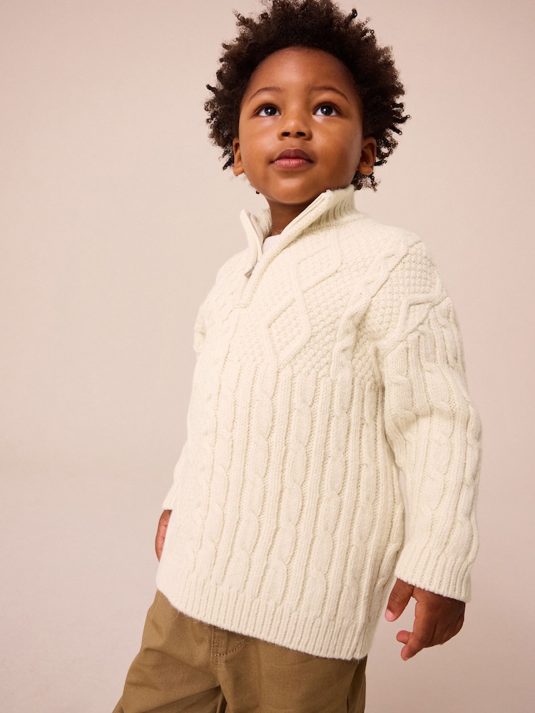 Ecru Cable Knit Zip Neck Jumper (3mths-7yrs) - Image 2 of 6