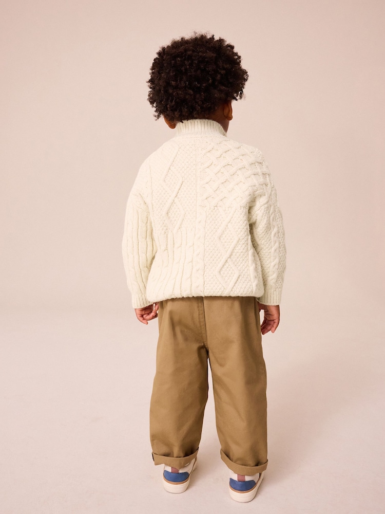 Ecru Cable Knit Zip Neck Jumper (3mths-7yrs) - Image 3 of 6