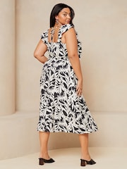 Lipsy Black/White Curve Sleeveless V Neck Ruffle Summer Midi Dress - Image 2 of 4