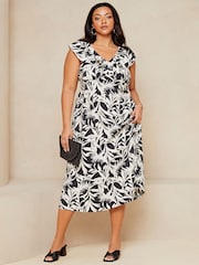 Lipsy Black/White Curve Sleeveless V Neck Ruffle Summer Midi Dress - Image 3 of 4