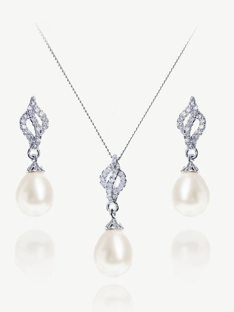 Ivory & Co Silver Lisbon Crystal And Pearl Romantic Set - Image 1 of 3