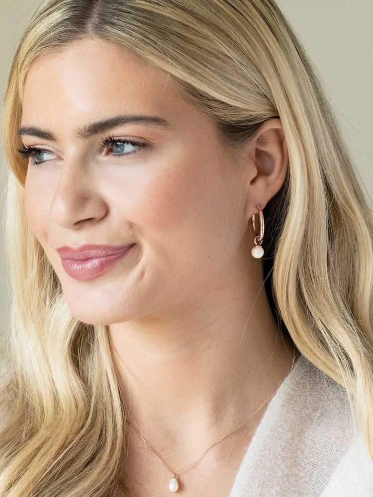 Ivory & Co Rose black gold Newark Statement Hoop Pearl Earrings - Image 2 of 5