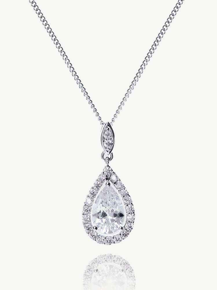 Ivory & Co Silver Belmont And Crystal Teardrop Pendant - Image 1 of 4