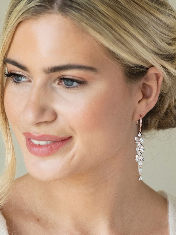 Ivory & Co Rose Gold Sandringham Crystal Cluster Drop Earring - Image 2 of 5