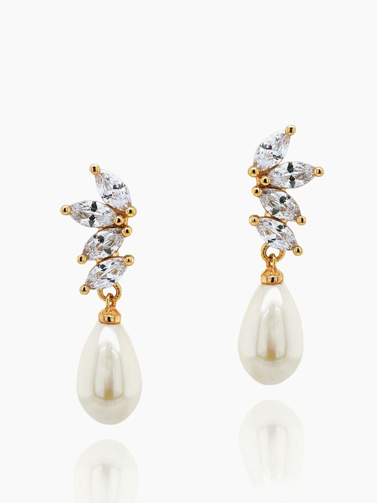 Ivory & Co Gold Ashbourne R Classic Crystal And Pearl Drop Earrings - Image 1 of 4