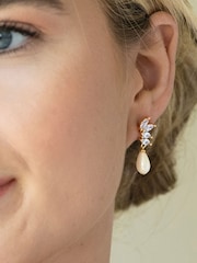 Ivory & Co Gold Ashbourne R Classic Crystal And Pearl Drop Earrings - Image 3 of 4