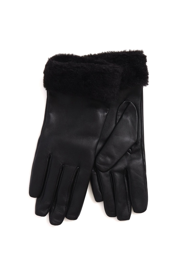 Jones Bootmaker Faux Fur Cuffed Leather Gloves - Imagem 1 de 2
