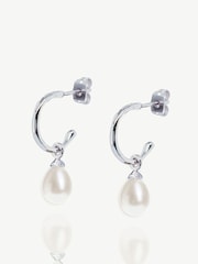 Ivory & Co Silver Harrow Modern Pearl Hoop Earrings - Image 1 of 4