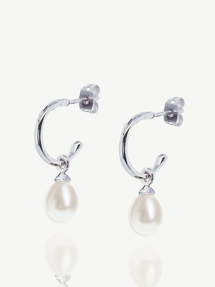 Ivory & Co Silver Harrow Modern Pearl Hoop Earrings - Image 1 of 4 Ivory & Co Silver Harrow Modern Pearl Hoop Earrings - Image 1 of 4