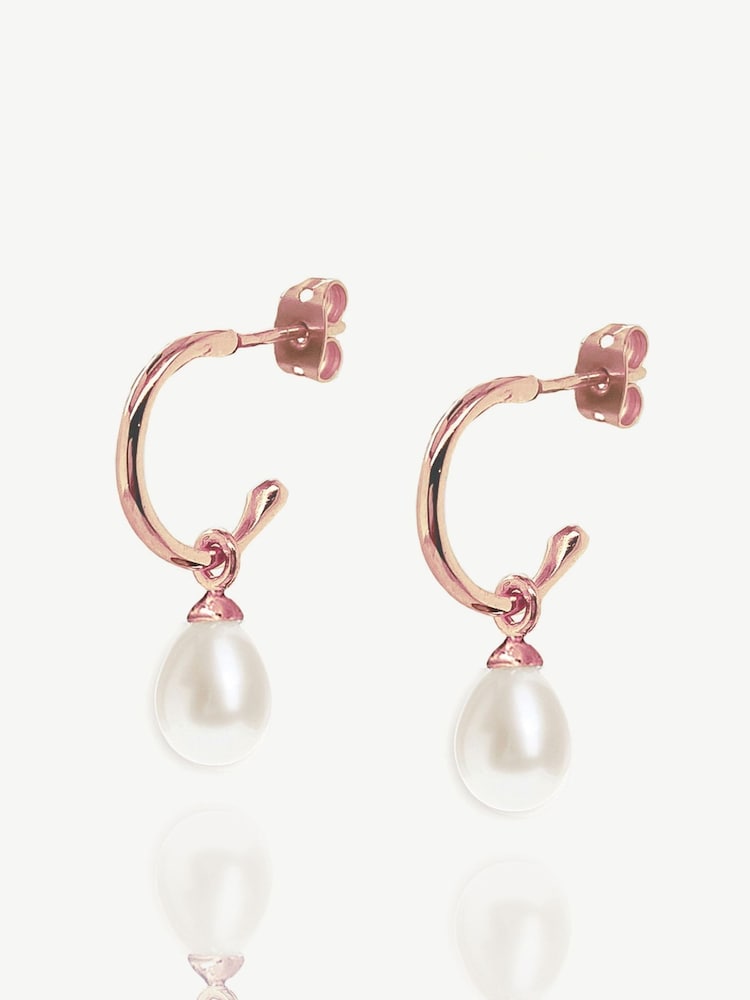 Ivory & Co Rose Gold Harrow Modern Pearl Hoop Earrings - Image 1 of 4