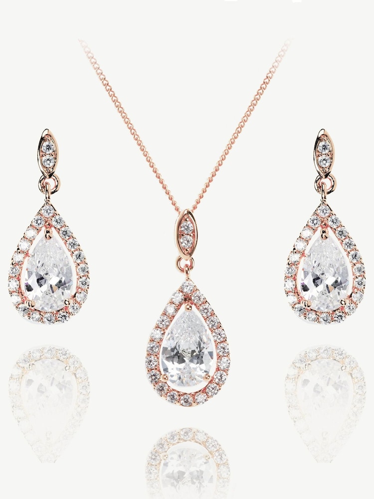 Ivory & Co Rose Gold Belmont And Crystal Teardrop Set - Image 1 of 5