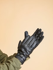 Jones Bootmaker Mens Adjustable Leather Black Gloves - Imagen 2 de 2