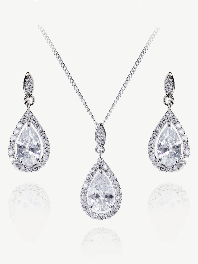 Ivory & Co Silver Belmont And Crystal Teardrop Set - Image 1 of 5