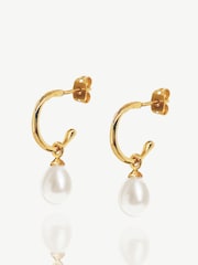 Ivory & Co Gold Harrow Modern Pearl Hoop Earrings - Image 1 of 5