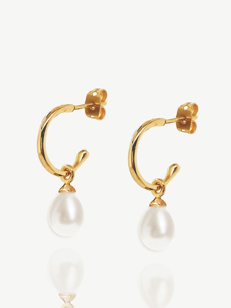 Ivory & Co Gold Harrow Modern Pearl Hoop Earrings - Image 1 of 5