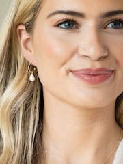 Ivory & Co Gold Harrow Modern Pearl Hoop Earrings - Image 3 of 5