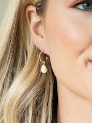 Ivory & Co Gold Harrow Modern Pearl Hoop Earrings - Image 4 of 5