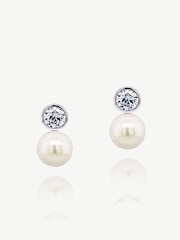 Ivory & Co Silver Portland Solitaire Crystal And Pearl Earrings - Image 1 of 5