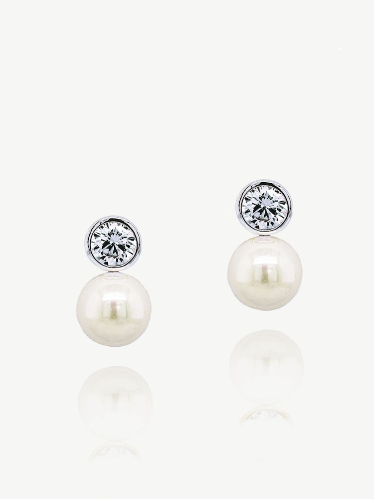 Ivory & Co Silver Portland Solitaire Crystal And Pearl Earrings - Image 1 of 5