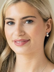 Ivory & Co Silver Portland Solitaire Crystal And Pearl Earrings - Image 2 of 5