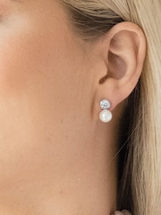 Ivory & Co Silver Portland Solitaire Crystal And Pearl Earrings - Image 3 of 5