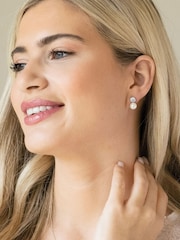 Ivory & Co Silver Portland Solitaire Crystal And Pearl Earrings - Image 4 of 5