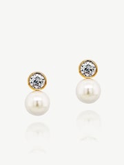 Ivory & Co Rose Gold Portland Solitaire Crystal And Pearl Earrings - Image 1 of 5