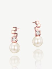 Ivory & Co Rose Gold St Louis Crystal Modern Abstract Pearl Drop Earrings - Image 1 of 4
