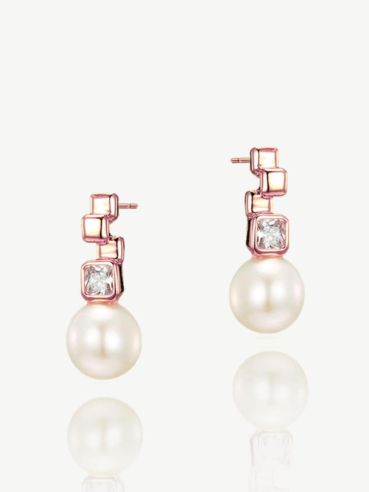 Ivory & Co Rose Gold St Louis Crystal Modern Abstract Pearl Drop Earrings - Image 1 of 4