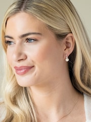 Ivory & Co Rose Gold St Louis Crystal Modern Abstract Pearl Drop Earrings - Image 3 of 4