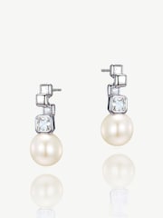 Ivory & Co Silver St Louis Crystal Modern Abstract Pearl Drop Earrings - Image 1 of 4