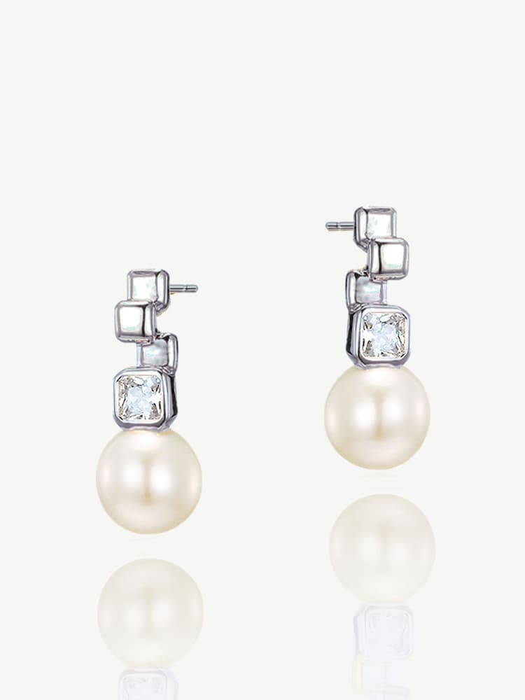 Ivory & Co Silver St Louis Crystal Modern Abstract Pearl Drop Earrings - Image 1 of 4 Ivory & Co Silver St Louis Crystal Modern Abstract Pearl Drop Earrings - Image 1 of 4