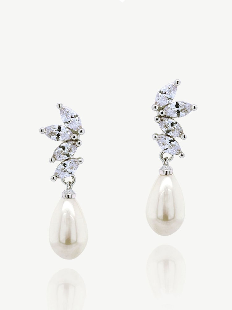 Ivory & Co Silver Ashbourne R Classic Crystal And Pearl Drop Earrings - Image 1 of 4