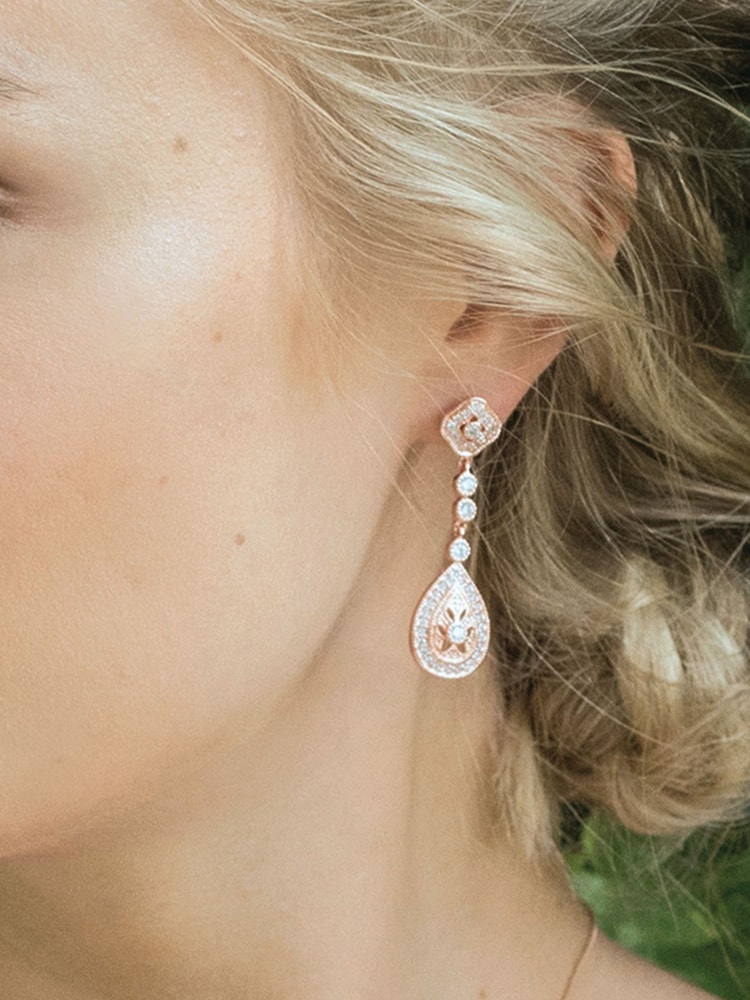 Ivory & Co Rose Gold Moonstruck Crystal Pave Vintage Earrings - Image 3 of 4