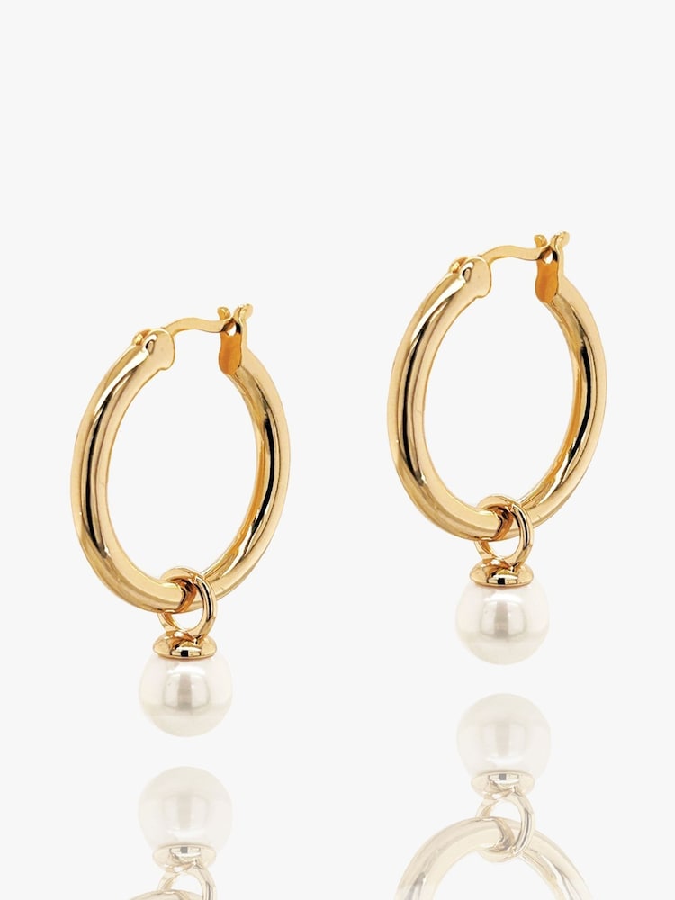 Ivory & Co Golden Black Newark Statement Hoop Pearl Earrings - Image 1 of 5