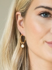 Ivory & Co Golden Black Newark Statement Hoop Pearl Earrings - Image 4 of 5