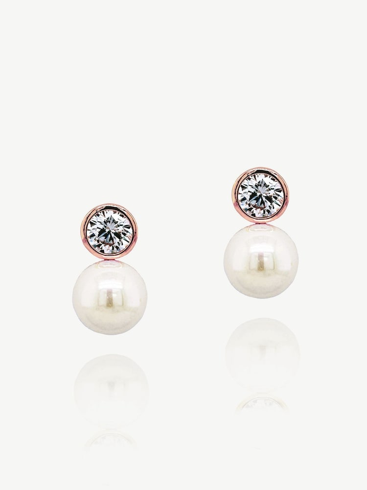 Ivory & Co Silver Gold Portland Solitaire Crystal And Pearl Earrings - Image 1 of 5