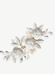 Ivory & Co Gold Gardenia Crystal And Pearl Enamelled Floral Clip - Image 1 of 5