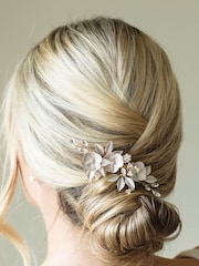 Ivory & Co Gold Gardenia Crystal And Pearl Enamelled Floral Clip - Image 2 of 5
