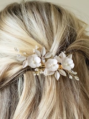 Ivory & Co Gold Gardenia Crystal And Pearl Enamelled Floral Clip - Image 3 of 5