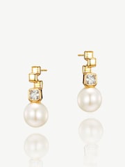 Ivory & Co Gold St Louis Crystal Modern Abstract Pearl Drop Earrings - Image 1 of 4
