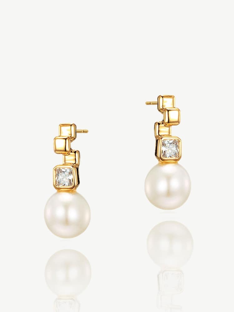 Ivory & Co Gold St Louis Crystal Modern Abstract Pearl Drop Earrings - Image 1 of 4