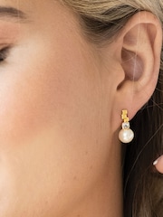 Ivory & Co Gold St Louis Crystal Modern Abstract Pearl Drop Earrings - Image 3 of 4